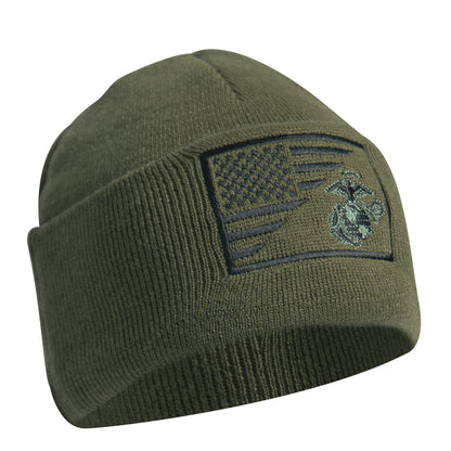 Rothco USMC Eagle, Globe and Anchor and US Flag Deluxe Knit Watch Cap - Olive Drab