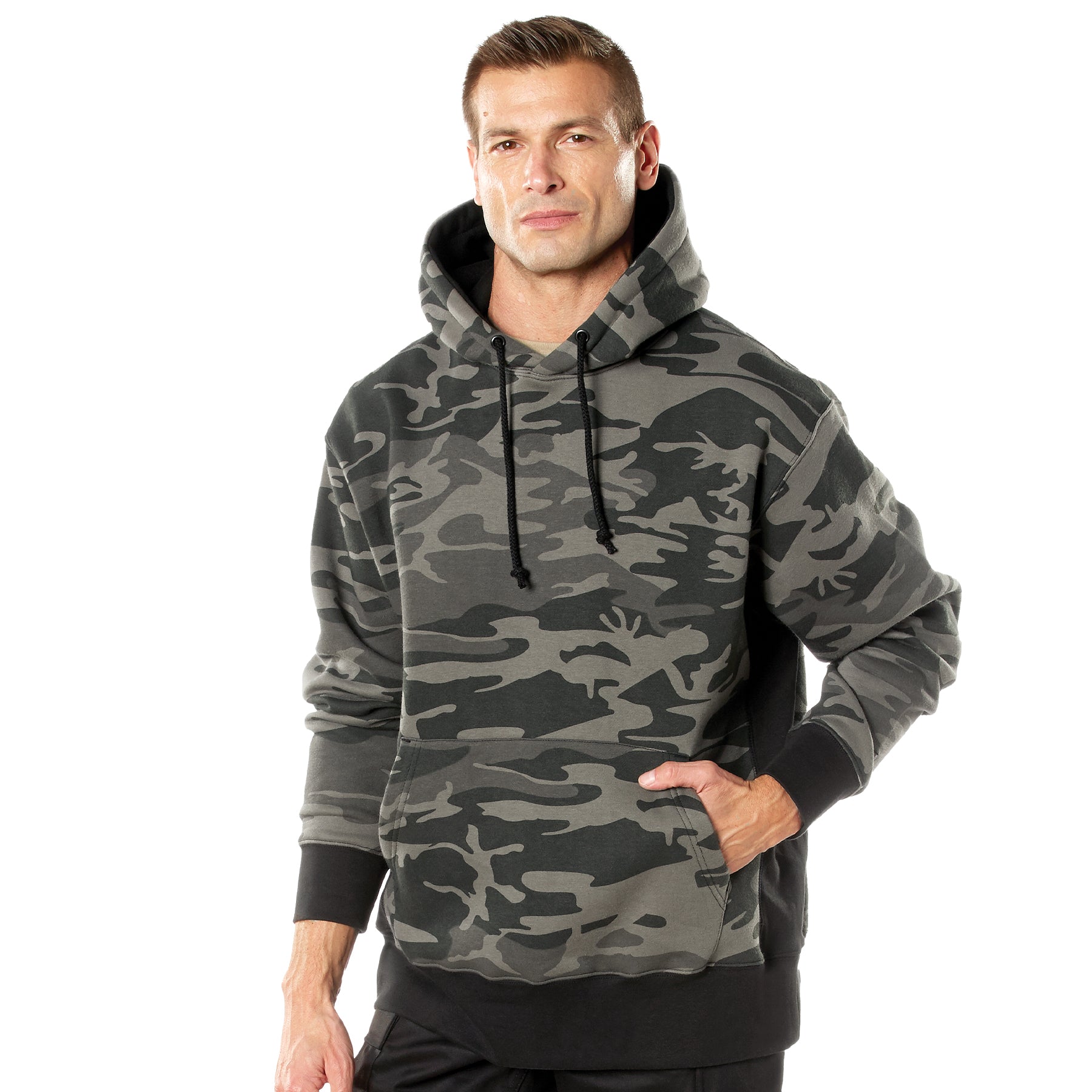 Rothco Every Day Pullover Hooded Sweatshirt in Black Camo, Size XL