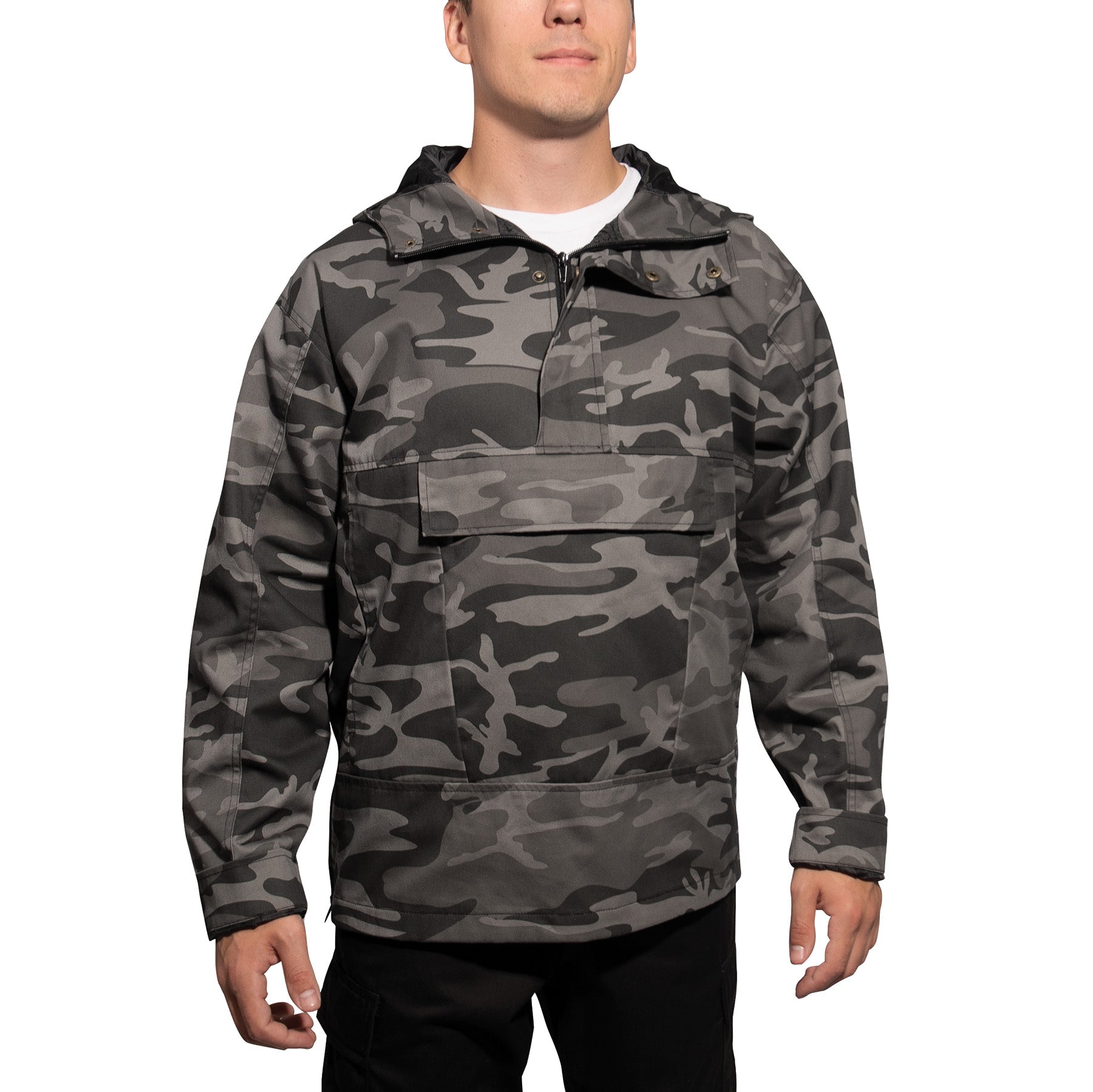 Rothco Anorak Parka Black Camo Size XL - Durable Cotton-Poly Pullover Jacket with Hood and Multiple Pockets