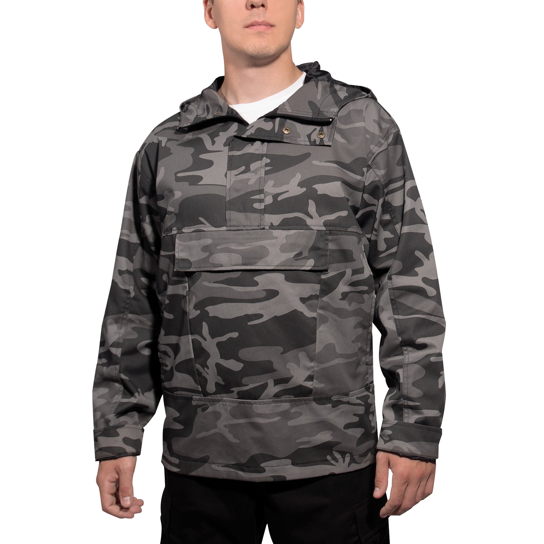 Rothco Anorak Parka Black Camo Size XL - Durable Cotton-Poly Pullover Jacket with Hood and Multiple Pockets