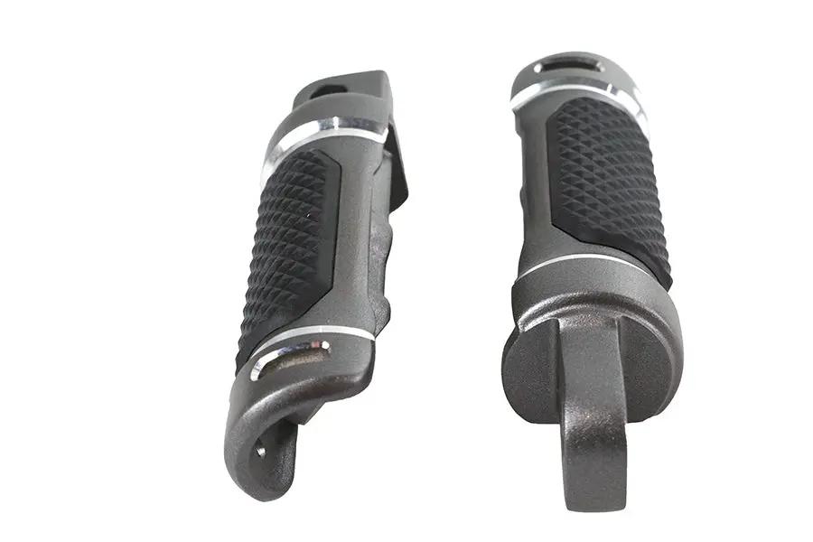 V-Twin NYC Style Footpeg Set – Machined Detail Accents with Rubber Grip Insert by V-Twin