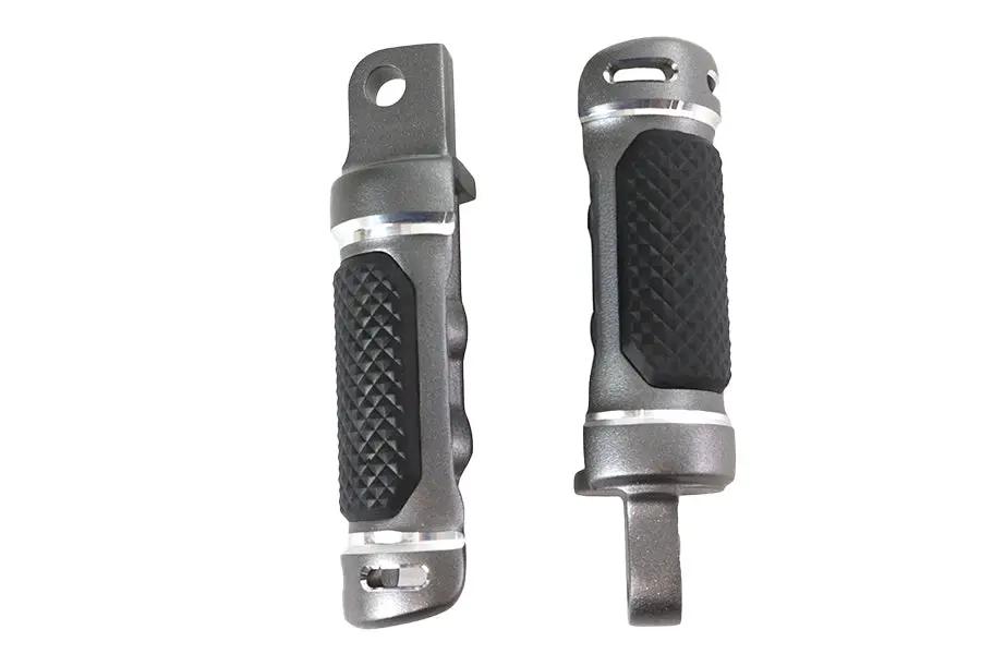 V-Twin NYC Style Footpeg Set – Machined Detail Accents with Rubber Grip Insert by V-Twin