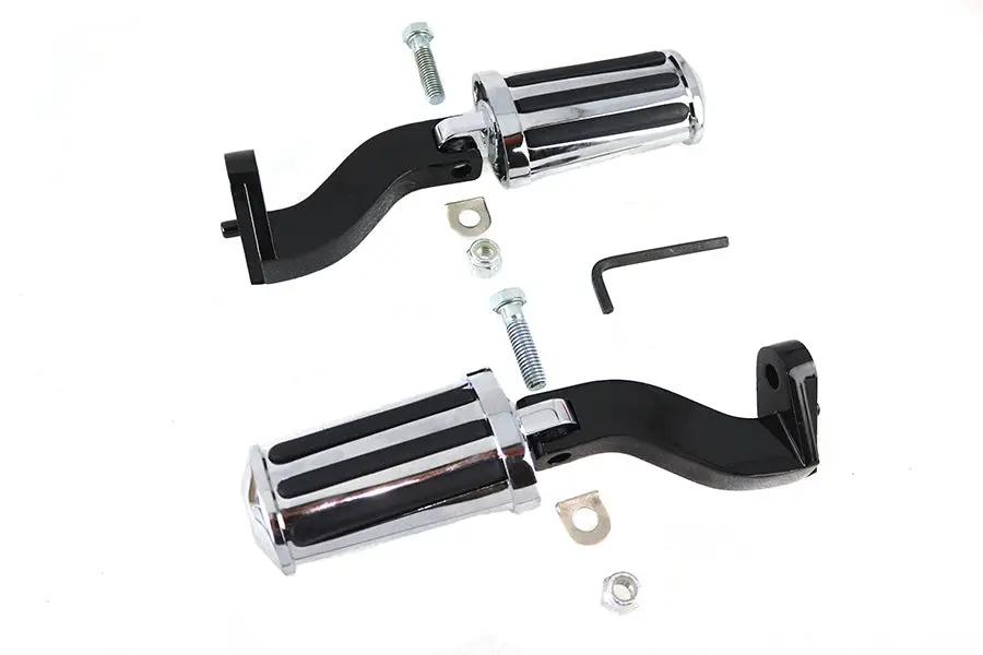 V-Twin Rail Style Adjustable Footpeg Kit with Chrome Finish and Rubber Rails for Harley Davidson FLT Models by V-Twin