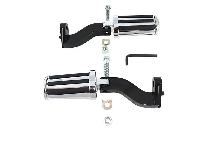 V-Twin Rail Style Adjustable Footpeg Kit with Chrome Finish and Rubber Rails for Harley Davidson FLT Models by V-Twin