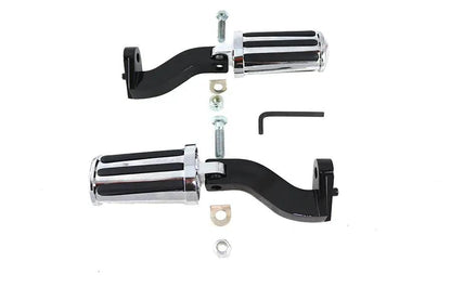 V-Twin Rail Style Adjustable Footpeg Kit with Chrome Finish and Rubber Rails for Harley Davidson FLT Models by V-Twin