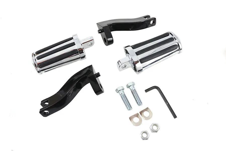 V-Twin Rail Style Adjustable Footpeg Kit with Chrome Finish and Rubber Rails for Harley Davidson FLT Models by V-Twin