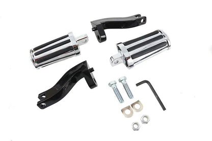 V-Twin Rail Style Adjustable Footpeg Kit with Chrome Finish and Rubber Rails for Harley Davidson FLT Models by V-Twin