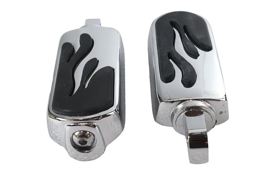 V-Twin Chrome Flame Style Footpeg Set with 4-inch Pegs and Mounting Hardware by V-Twin