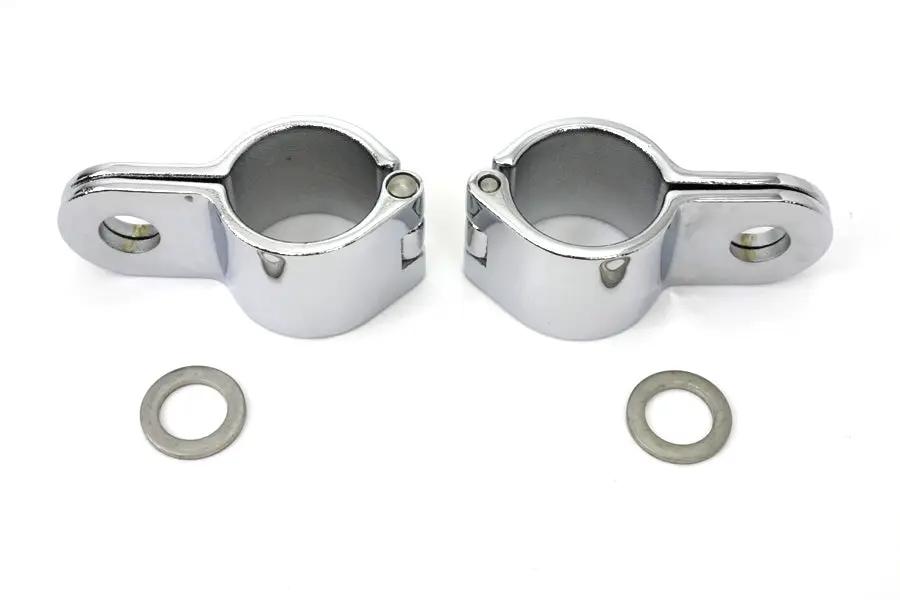 V-Twin Chrome 1-1/4 Inch Footpeg Mount Clamp Set with Hinge Mounting by V-Twin