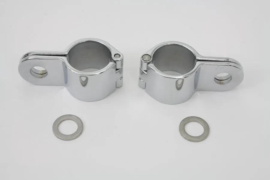 V-Twin Chrome 1-1/4 Inch Footpeg Mount Clamp Set with Hinge Mounting by V-Twin
