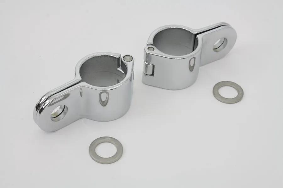 V-Twin Chrome 1-1/4 Inch Footpeg Mount Clamp Set with Hinge Mounting by V-Twin