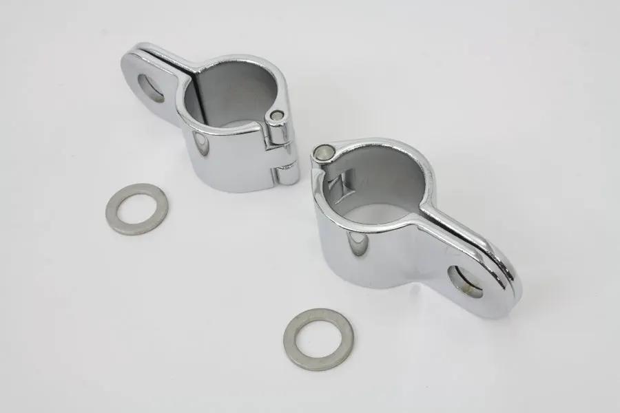 V-Twin Chrome 1-1/4 Inch Footpeg Mount Clamp Set with Hinge Mounting by V-Twin