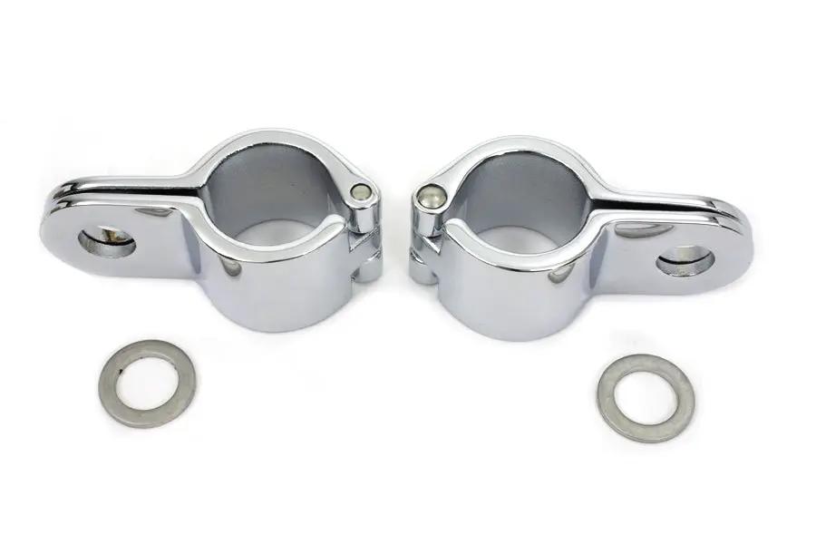 V-Twin Chrome 1-1/8 Inch Footpeg Mount Clamp Set with Hinge Type Mounting by V-Twin