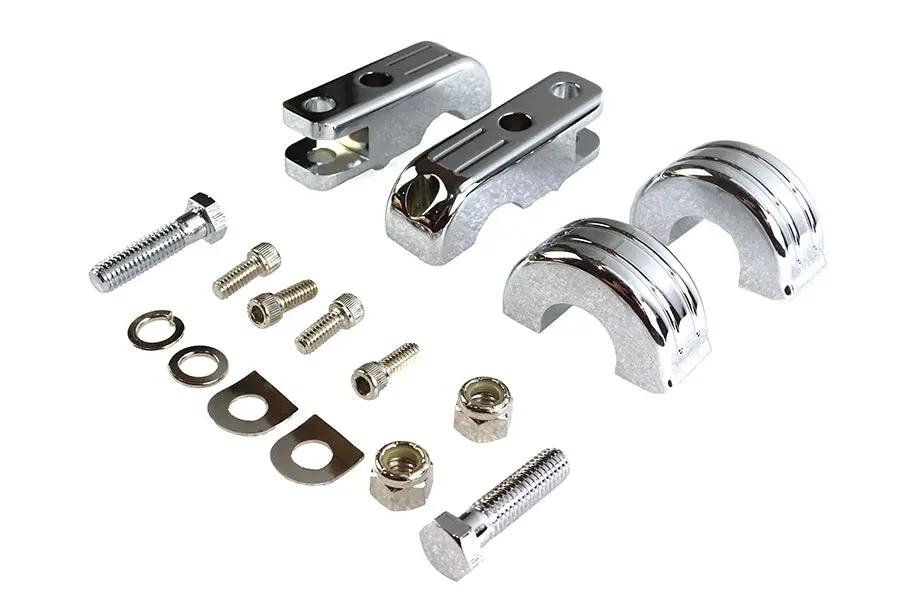 V-Twin Chrome Billet Footpeg Mount Set for 1 Inch Frame Tube - P77-6003 by V-Twin