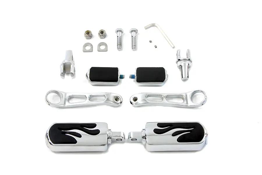 V-Twin Flame Style Heel Rest and Footpeg Kit with Serrated Clevis and Flame Driver Pegs by V-Twin