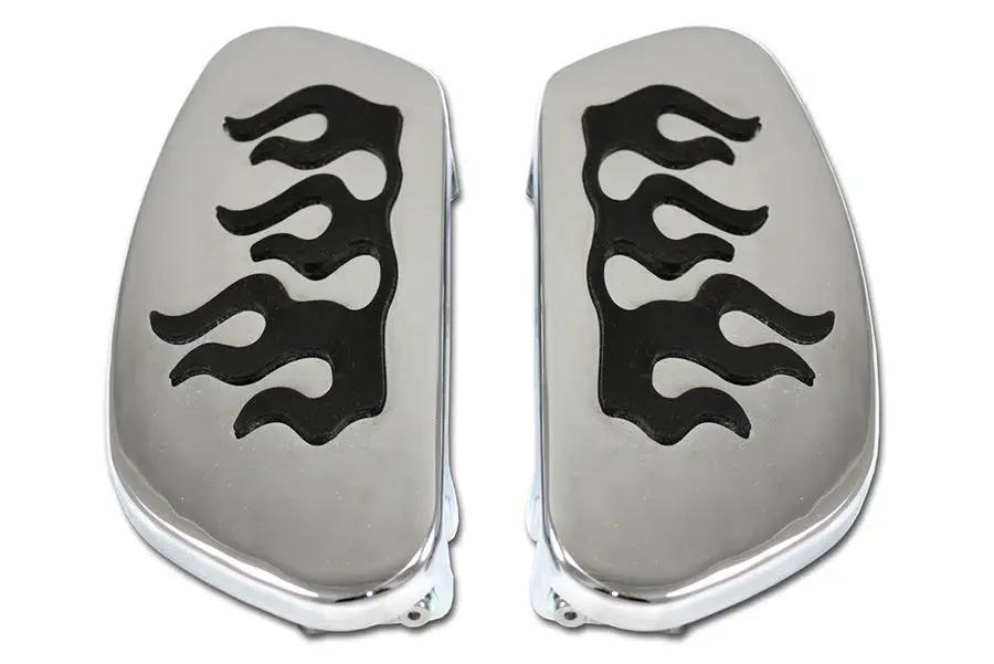 Wyatt Gatling Driver Footboard Set Chrome with Flame Design for Harley Davidson FLT Models by Wyatt Gatling