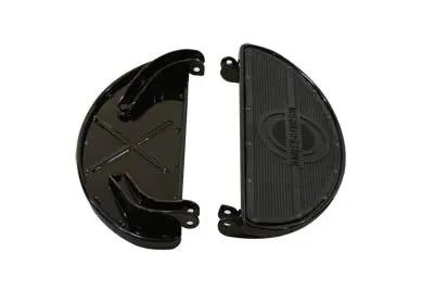 V-Twin Replica Driver Gloss Black Footboard Set with Logo for Harley Davidson FL Models by V-Twin