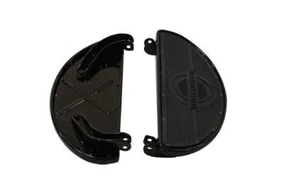 V-Twin Replica Driver Gloss Black Footboard Set with Logo for Harley Davidson FL Models by V-Twin