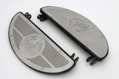 V-Twin Half Moon Footboard Set Black with Alloy 1940 World's Fair Inserts for Harley Davidson FL Models by V-Twin