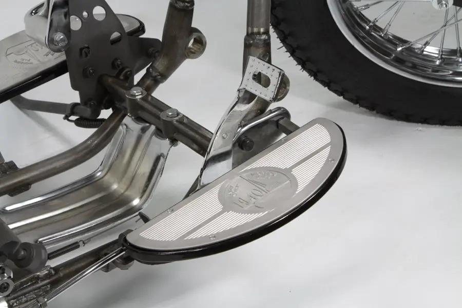 V-Twin Half Moon Footboard Set Black with Alloy 1940 World's Fair Inserts for Harley Davidson FL Models by V-Twin