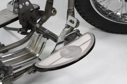 V-Twin Half Moon Footboard Set Black with Alloy 1940 World's Fair Inserts for Harley Davidson FL Models by V-Twin
