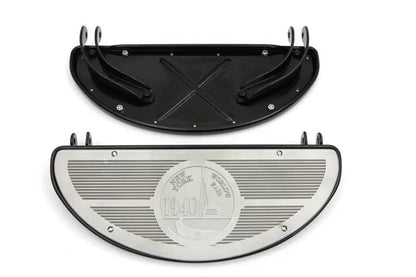 V-Twin Half Moon Footboard Set Black with Alloy 1940 World's Fair Inserts for Harley Davidson FL Models by V-Twin