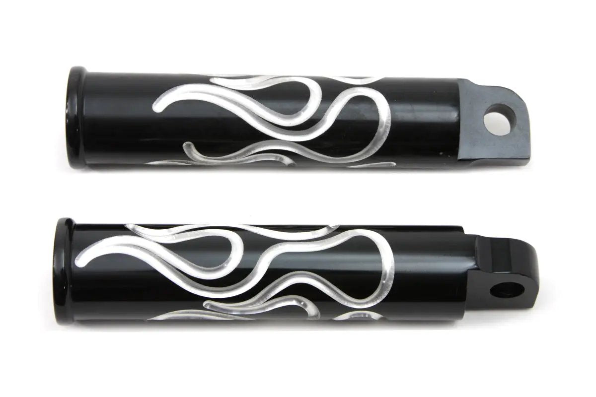 Wyatt Gatling Black Flame Style Footpeg Set for Harley Softail Bikes - Part Number 3677 by Wyatt Gatling