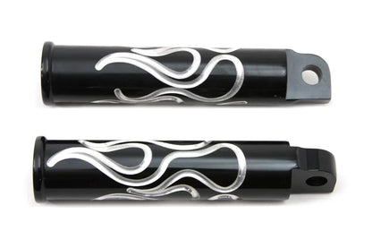 Wyatt Gatling Black Flame Style Footpeg Set for Harley Softail Bikes - Part Number 3677 by Wyatt Gatling
