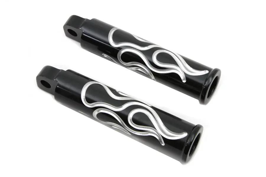 Wyatt Gatling Black Flame Style Footpeg Set for Harley Softail Bikes - Part Number 3677 by Wyatt Gatling
