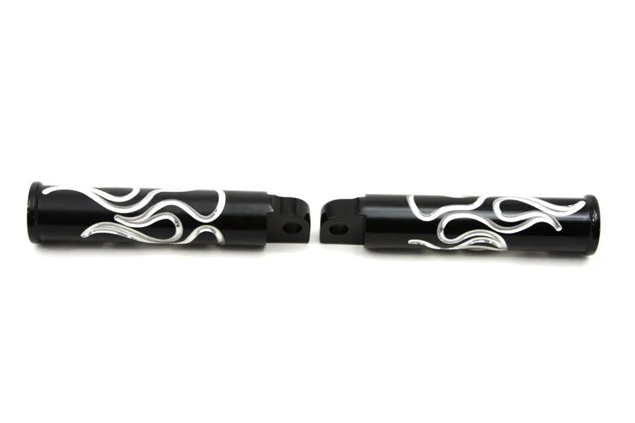 Wyatt Gatling Black Flame Style Footpeg Set for Harley Softail Bikes - Part Number 3677 by Wyatt Gatling