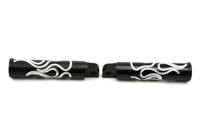 Wyatt Gatling Black Flame Style Footpeg Set for Harley Softail Bikes - Part Number 3677 by Wyatt Gatling
