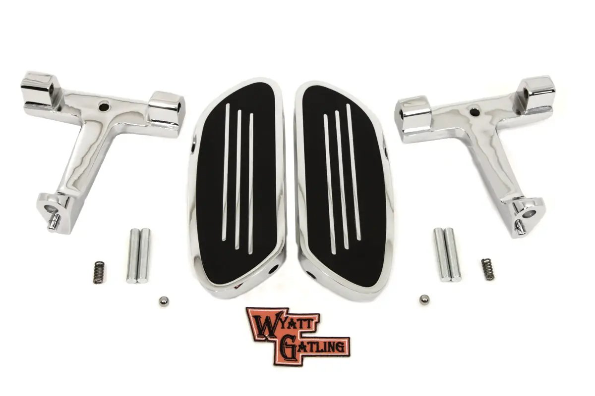 V-Twin Wyatt Gatling Chrome Passenger Footboard Kit for Harley Davidson FLT by V-Twin