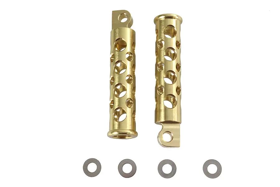 V-Twin Swiss Cheese Style Brass Footpeg Set - Durable Motorcycle Footpegs with Mounting Hardware by V-Twin