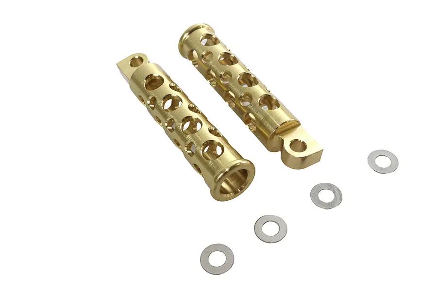 V-Twin Swiss Cheese Style Brass Footpeg Set - Durable Motorcycle Footpegs with Mounting Hardware by V-Twin