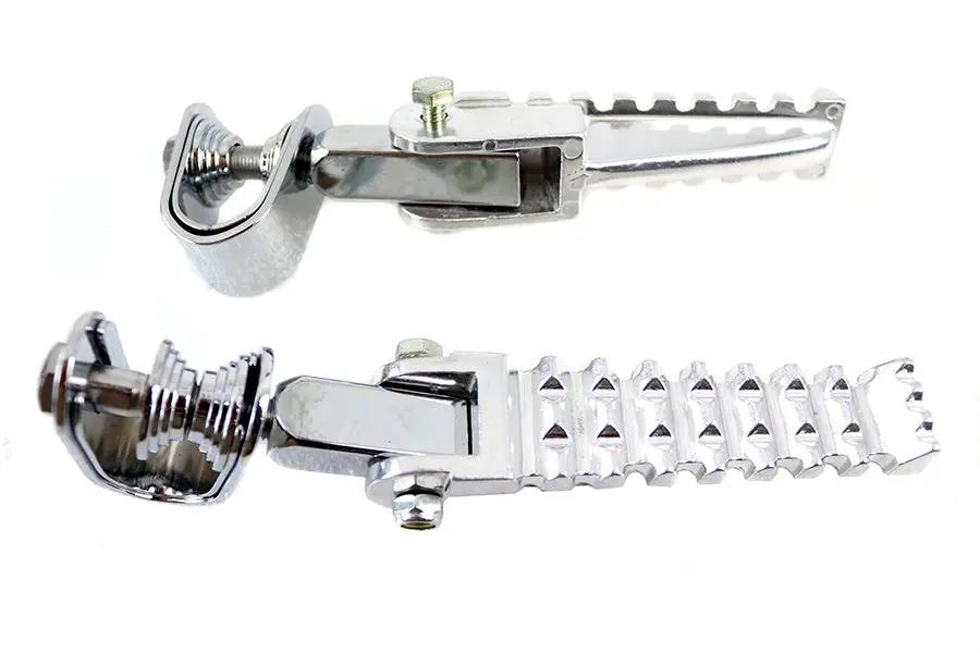 V-Twin Moto Footpeg Set with Clamp - Alloy Bright Cast Footpegs with Zinc Plated Clamp and 5/8 Inch Blocks by V-Twin