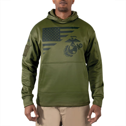 Rothco US Flag and USMC Eagle Globe Anchor Concealed Carry Hoodie 2XL Olive Drab