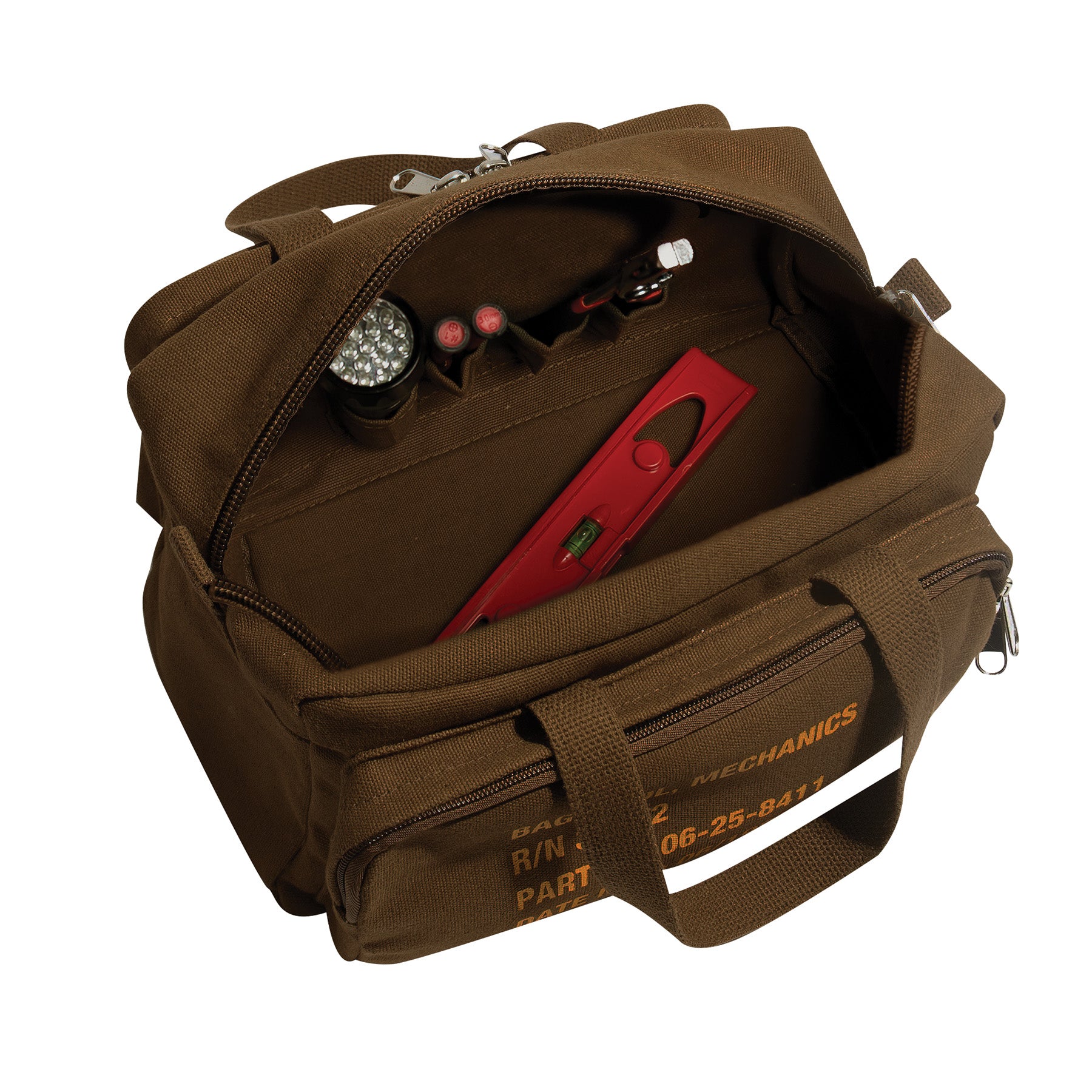 Rothco G.I. Type Zipper Pocket Mechanics Tool Bag with Military Stencil in Earth Brown