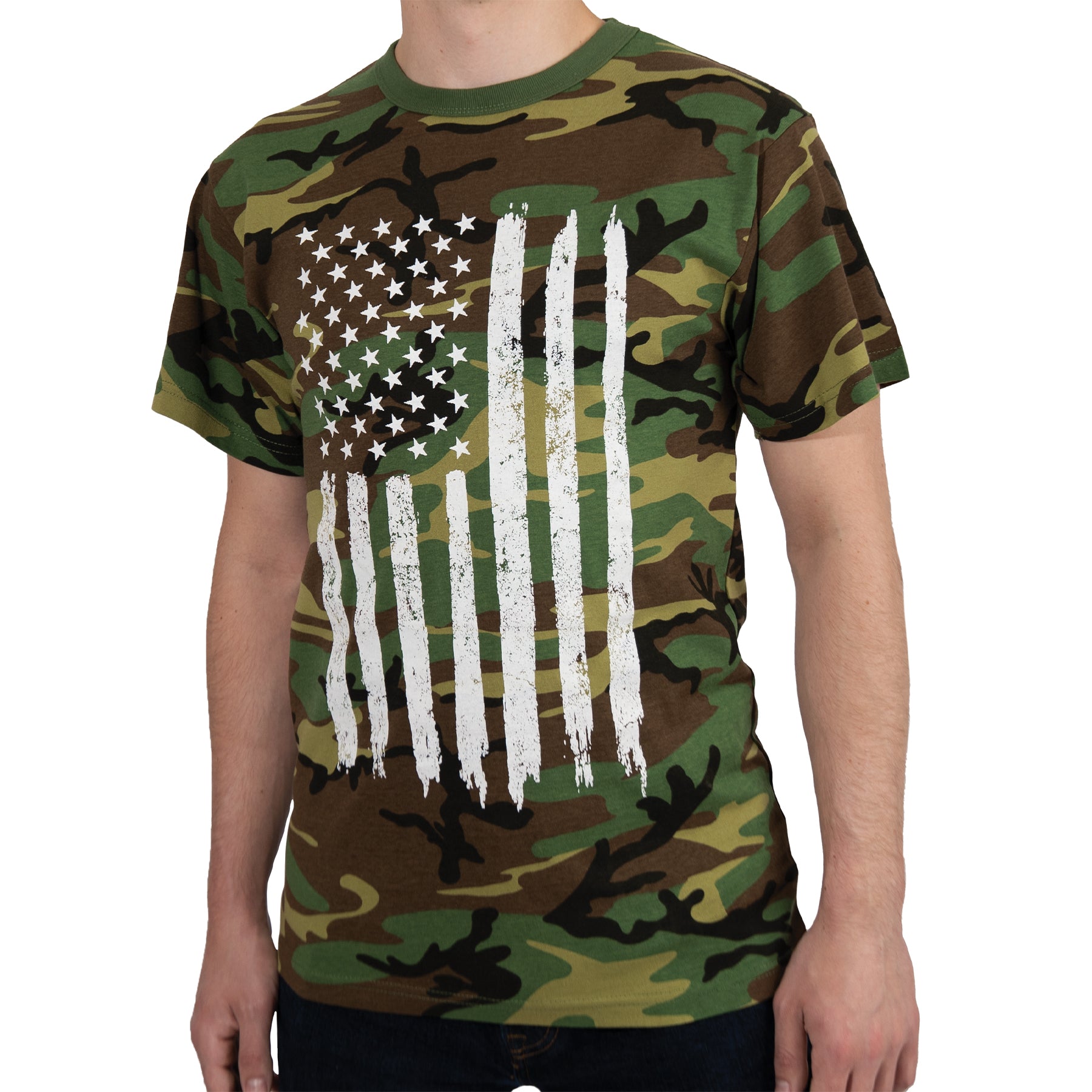 Rothco Camo US Flag T-Shirt Size M in Woodland Camo