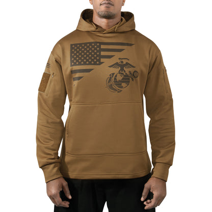Rothco US Flag and USMC Eagle, Globe, & Anchor Concealed Carry Hoodie - Coyote Brown, Size Small