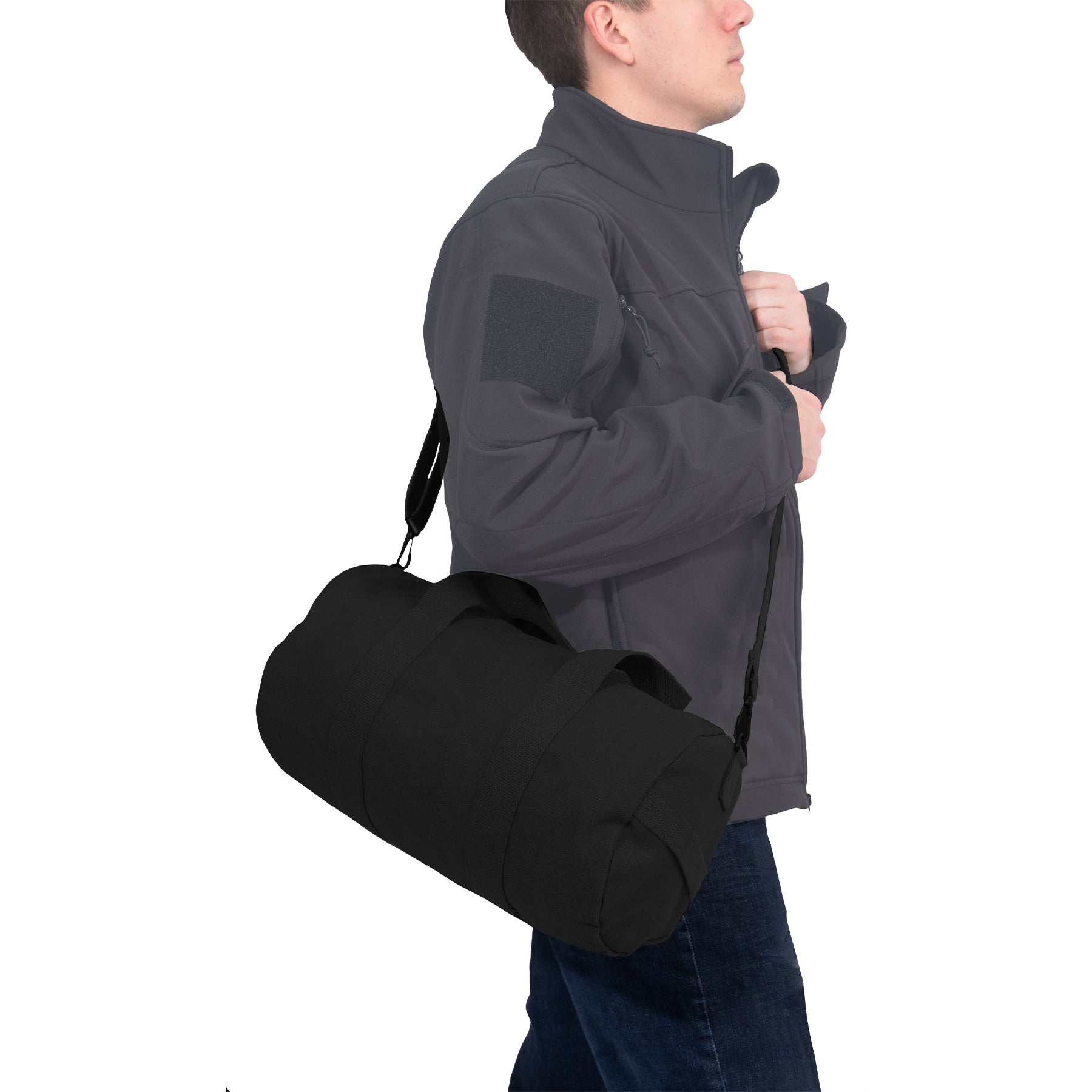 Rothco Canvas Shoulder Duffle Bag Black 15 Inch - Heavy-Duty Travel and Gym Bag