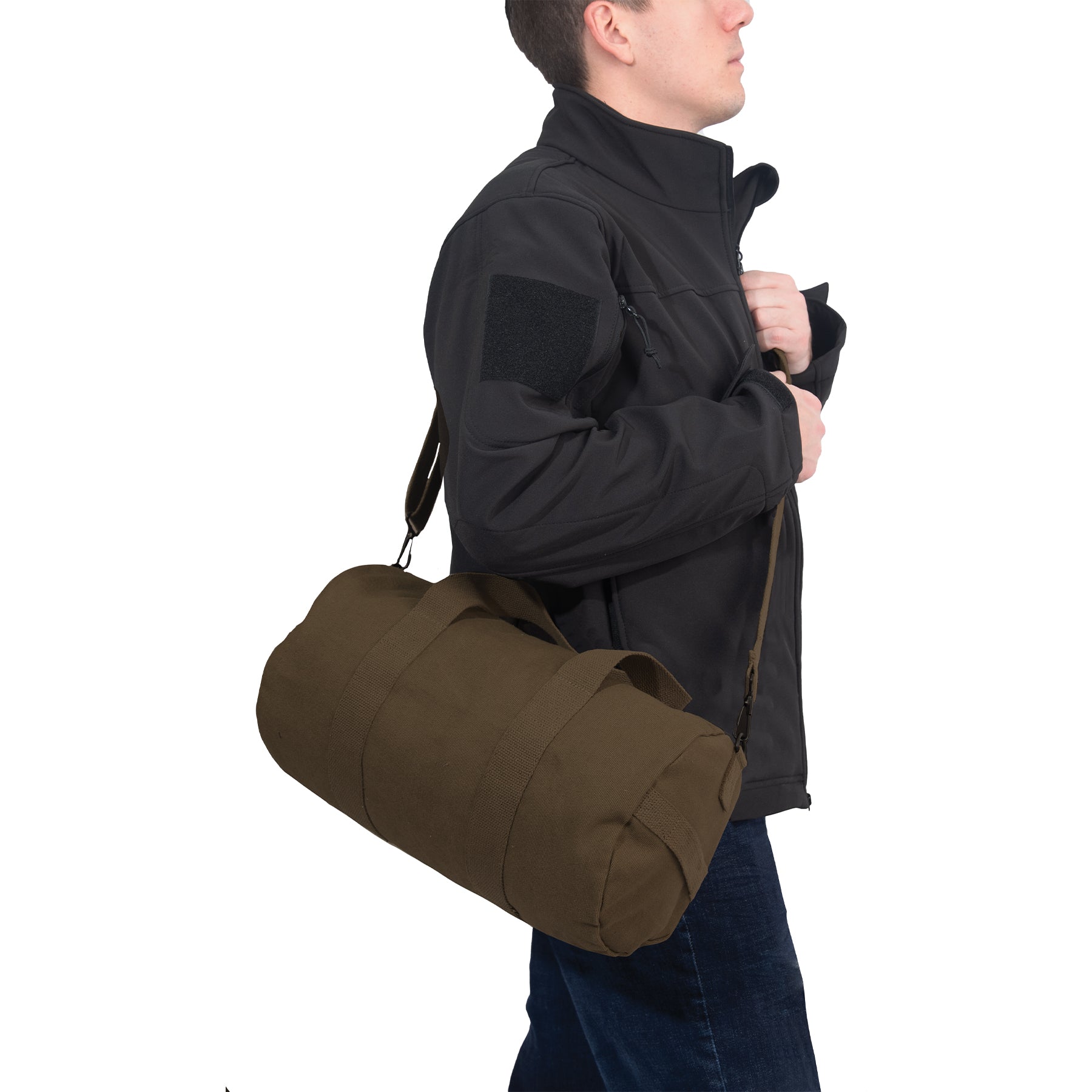 Rothco Canvas Shoulder Duffle Bag Earth Brown, 15 Inch - Heavy-Duty Military Style Travel & Gym Bag