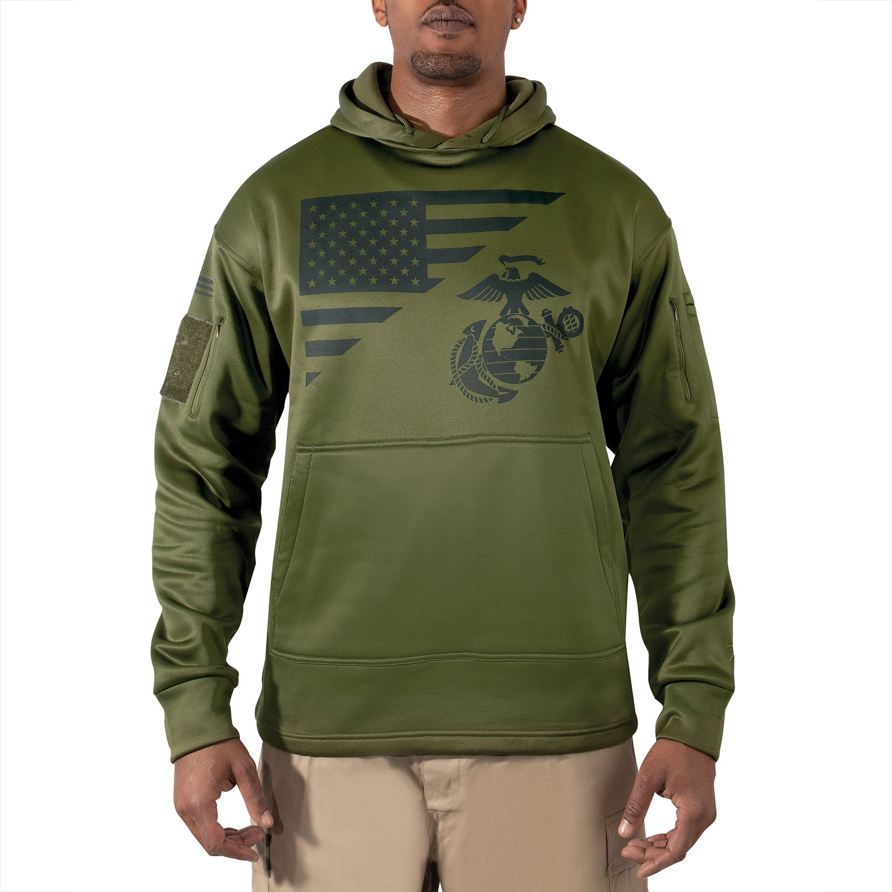 Rothco US Flag and USMC Eagle, Globe & Anchor Concealed Carry Hoodie in Olive Drab - Size XL