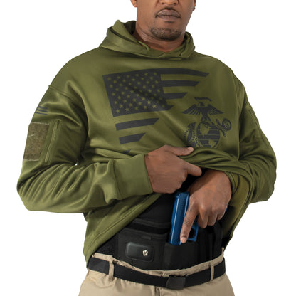 Rothco US Flag and USMC Eagle, Globe & Anchor Concealed Carry Hoodie in Olive Drab - Size XL