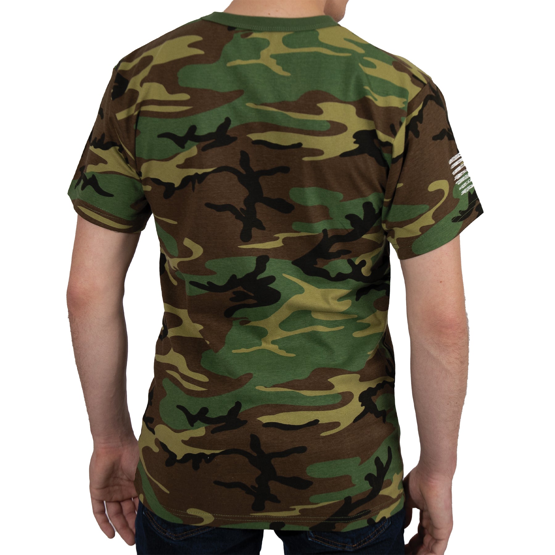 Rothco Camo US Flag T-Shirt in Woodland Camo, Size Small