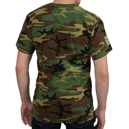 Rothco Camo US Flag T-Shirt in Woodland Camo, Size Small