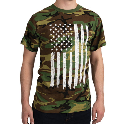 Rothco Camo US Flag T-Shirt in Woodland Camo, Size Small