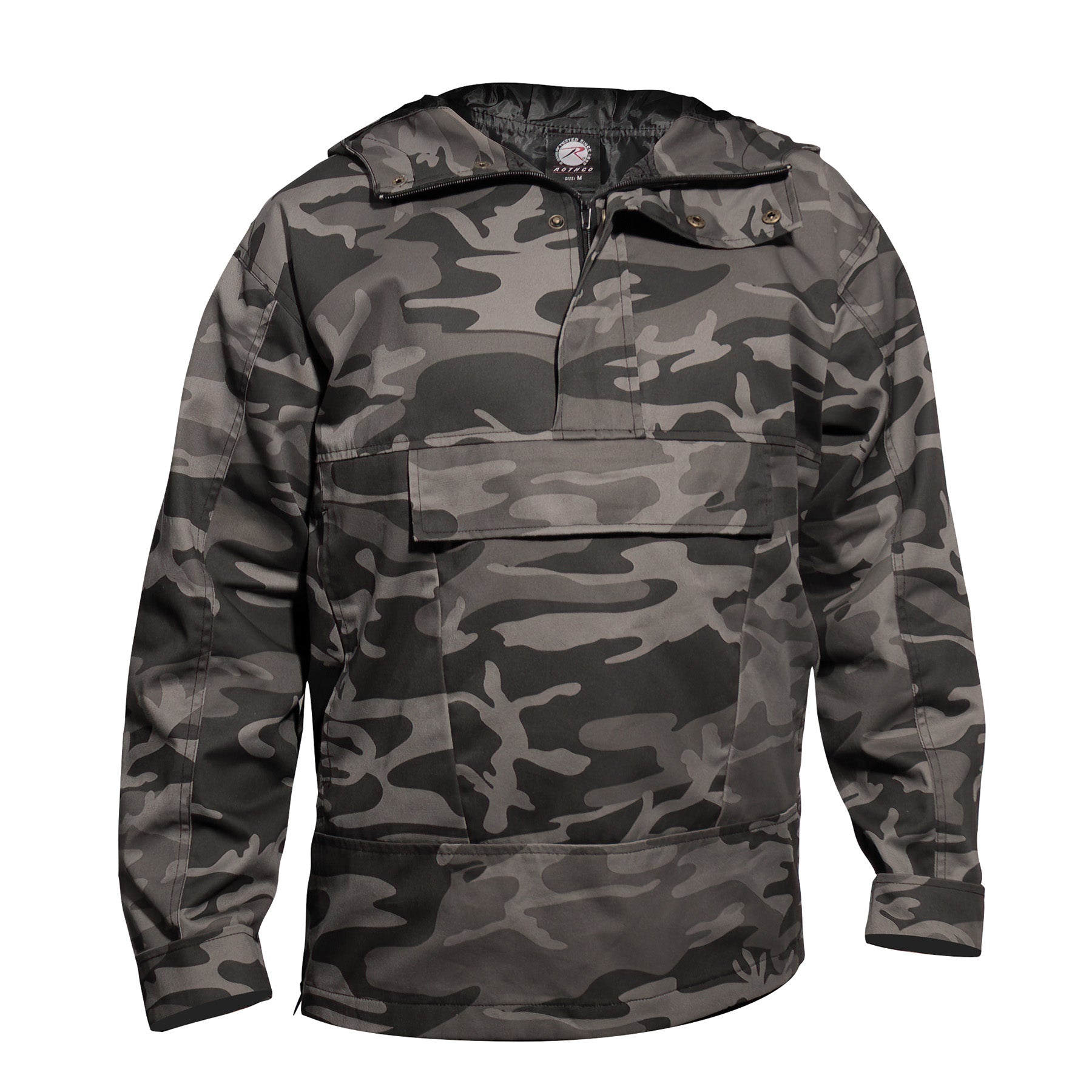 Rothco Anorak Parka Black Camo Size M - Lightweight Waterproof Pullover Jacket for Men
