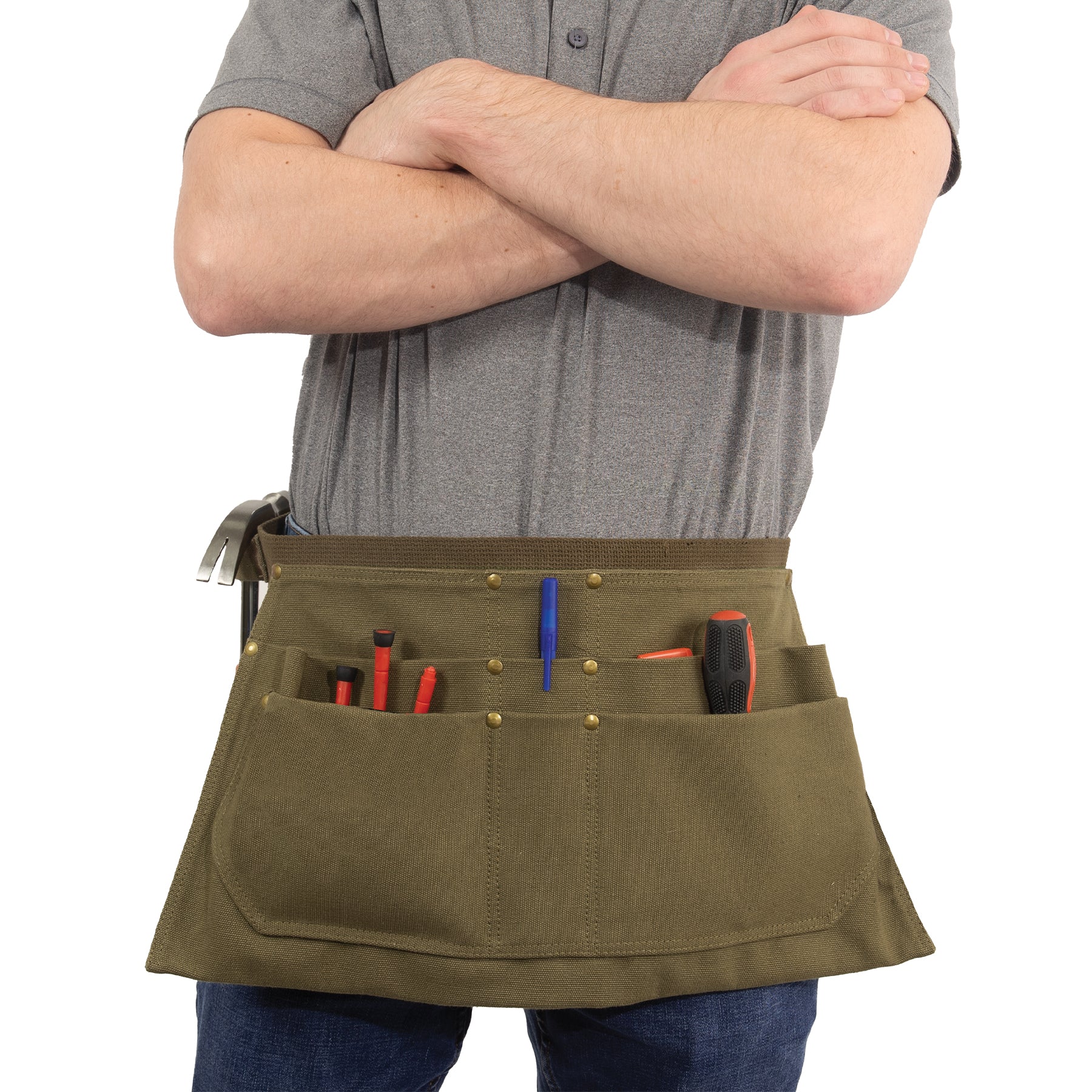 Rothco Canvas Waist Work Apron in Olive Drab – Durable Carpenter and Tool Belt with Multiple Pockets