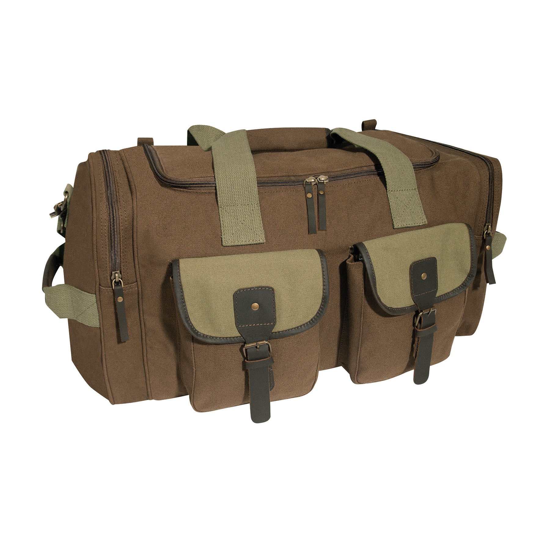 Rothco Long Journey Canvas Travel Bag Brown - Rugged 22oz Unwashed Cotton with Leather Accents