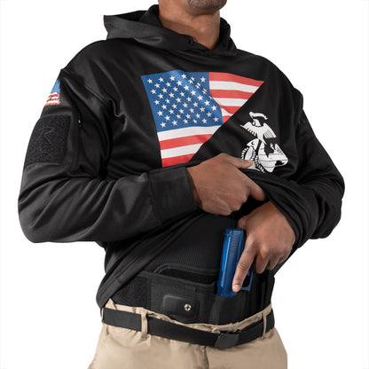 Rothco US Flag and USMC Eagle, Globe & Anchor Concealed Carry Hoodie Black Size Small